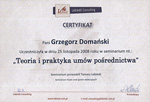 Certyfikat ukończenia seminarium dot. zawierania umów, Lebiedź Consulting 2008
